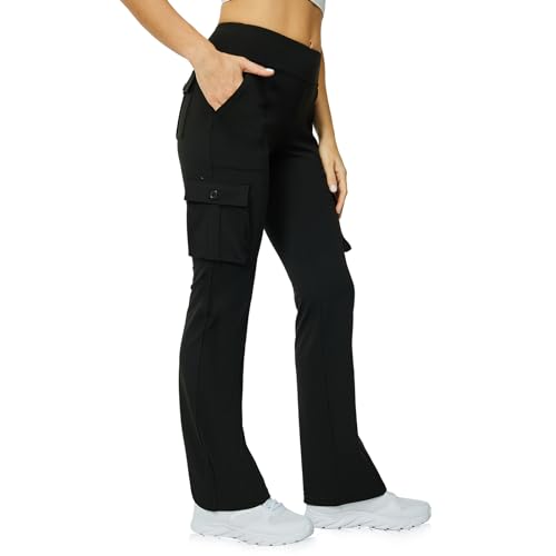 Yoga Flare Leggings for Women High Waisted Yoga Casual Pants Workout Leggings Cargo with 6 Pockets Bootcut Yoga Pants - Black - Medium