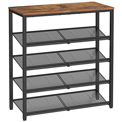 VASAGLE Shoe Rack for Entryway, 5 Tier Shoe Storage Shelves, 16-20 Pairs Shoe Organizer, with Sturdy Wooden Top and Steel Frame, Free Standing, Industrial, Rustic Brown and Black ULBS038B01 - Rustic Brown + Black - 5 Tier (11.8 x 29.5 x 36.6 Inches)