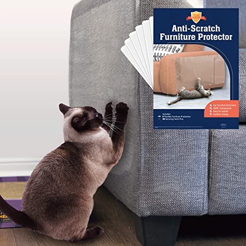 Stelucca Amazing Shields Sofa Protectors from Pets - 6-Pack of 17-Inch x 12-Inch Cat Anti Scratch Furniture Protectors w/ Twist Pins - Strong, Clear, Cat Sofa Protector - Cat Deterrent Accessories - 6 Shields + Twist Pins