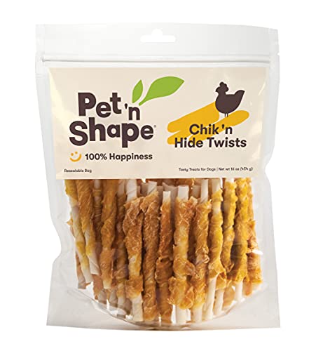 Pet 'n Shape Chik 'n Hide Twists – Chicken Wrapped Rawhide Natural Dog Treats, Small, 16 oz - Chicken - 1 Pound (Pack of 1)