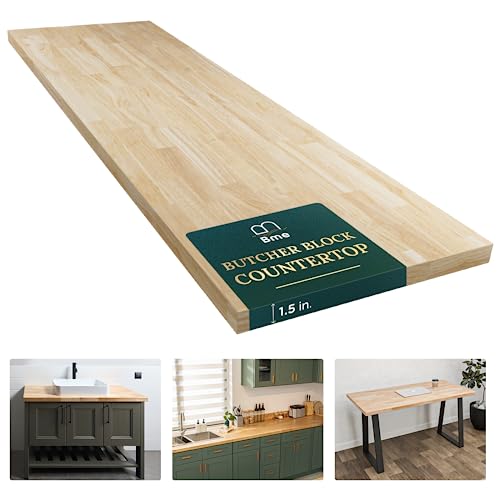 Bme Unfinished Hevea Solid Hardwood Butcher Block Countertop for DIY, Wood Table Top, Washer Dryer Counter Top, 6ft. L x 25"W, 1.5" Thick - 72"L x 25"W x 1.5"Th