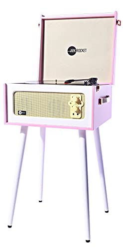 Arkrocket 3-Speed Bluetooth Record Player Retro Turntable with Built-in Speakers and Removable Legs (Pink / White) - Pink