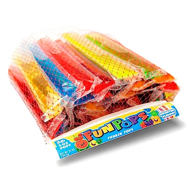 FunPops Frozen Ice Pops, 6 Packs of 36-Fruit Flavored Freeze Pops, Frozen Summer Snack For All Ages, Low Calorie - 36 count (Pack of 6)