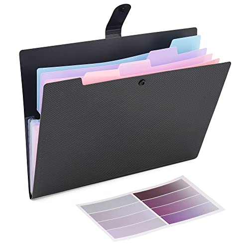 Maimis Expanding File Folder, 5 Pocket Cute Folders with Labels Letter Size Accordion File Organizer Portable Expandable File Folder for Documents Aesthetic Paper Organizer Folder for School Office - Black