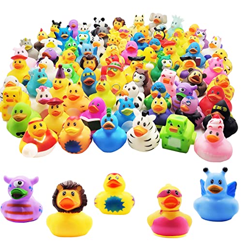 Assortment Rubber Duck Toy Duckies for Kids, Bath Birthday Gifts Baby Showers Classroom Incentives, Summer Beach and Pool Activity, 2" (50-Pack) - 50-Pack