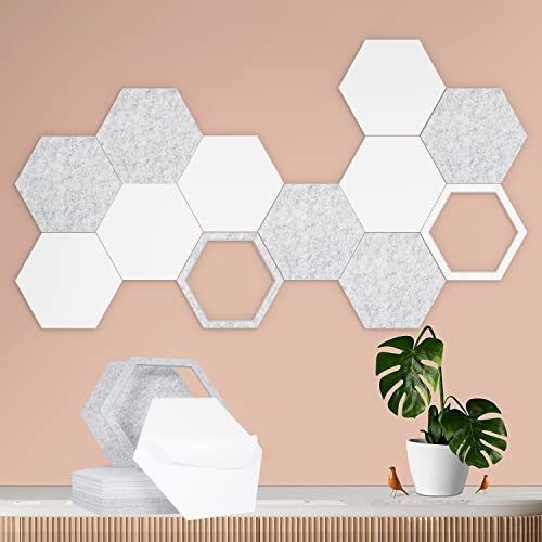12 Pack Self-adhesive Acoustic Panels, 12" X 14" X 0.4" Hexagonal Panels to Absorb Noise and Eliminate Echoes, Sound Proofing Padding Acoustic Treatment for Studio, Home and Office (White&Grey) - Grey+White