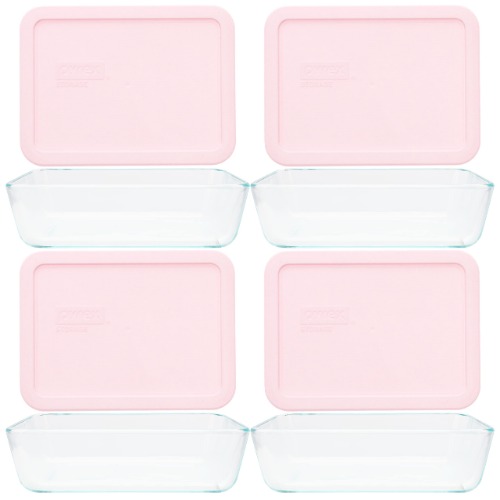 Pyrex (4 7210 3 Cup Glass Dishes & (4) 7210-PC Loring Pink Lids