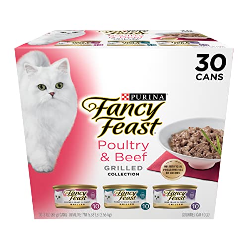 Purina Fancy Feast Grilled Wet Cat Food Poultry and Beef Collection Wet Cat Food Variety Pack - (30) 3 oz. Cans - Grilled - Poultry & Beef - 3 Ounce (Pack of 30)