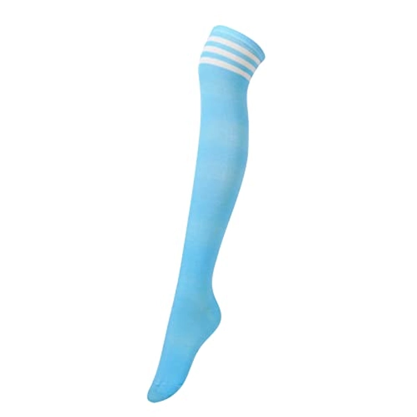 Intgoodluckycc Oberschenkelhohe Socken für Damen, lange kniehohe Socken, Damen Overknee-Socken Strümpfe - Einheitsgröße - 1 Paar – Blau mit weißen Streifen