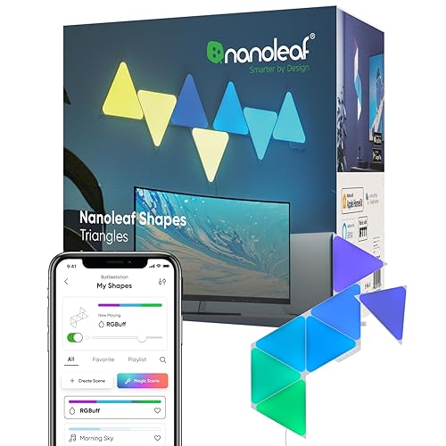 Nanoleaf Shapes WiFi and Thread Smart RGBW 16M+ Color LED Dimmable Gaming and Home Decor Wall Lights Smarter Kits (Triangles Smarter Kit (7 Pack) - Triangles Smarter Kit (7 Pack)