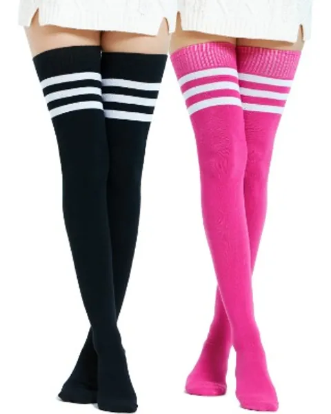 Kayhoma Extra Long Cotton Stripe Thigh High Socks Over the Knee High Plus Size Stockings