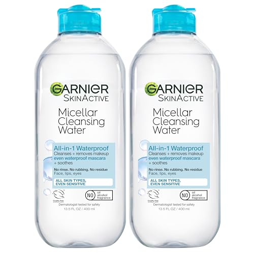 Garnier Micellar Water For Waterproof Makeup, Facial Cleanser & Makeup Remover, 13.5 Fl Oz (400mL), 2 Count (Packaging May Vary) - Fragrance free - 13.5 Fl Oz (Pack of 2)