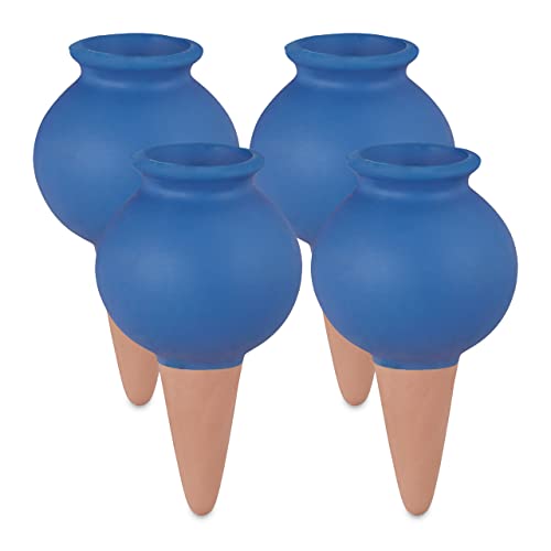 Relaxdays Clay Tip Irrigation, Set of 4, Water Dispenser for Indoor Plants and Balcony Boxes, Automatic, Watering Cone, Blue, 12 x 6 x 6 cm - Single