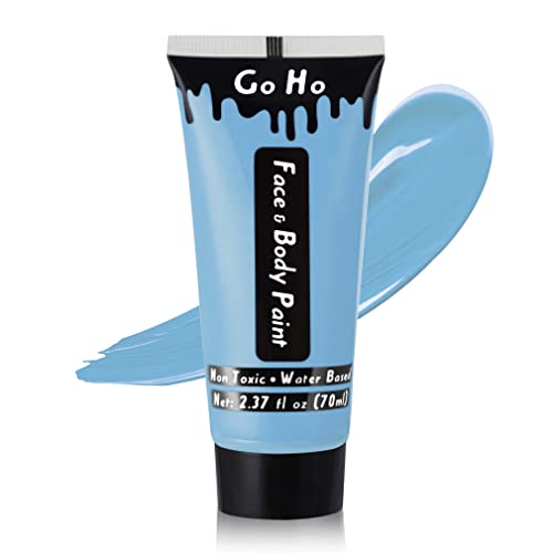 Go Ho Light Blue Cream Face Body Paint(2.37oz,70ml),Water Based Pale Blue Face Paint,Light Blue Makeup Face Painting Kit for Kids Party SFX Cosplay Costumes Festivals Halloween Makeup - Light Blue