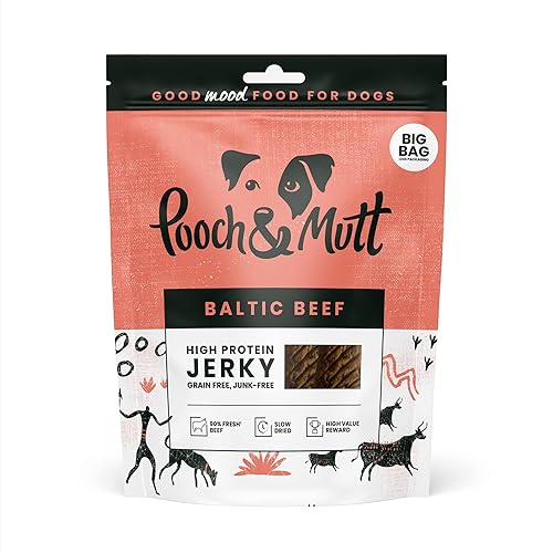 Pooch & Mutt - Meaty Jerky Treats, Grain Free Baltic Beef for Training Reward, Pack of 1x210g - 210 g (Pack of 1) - Chew