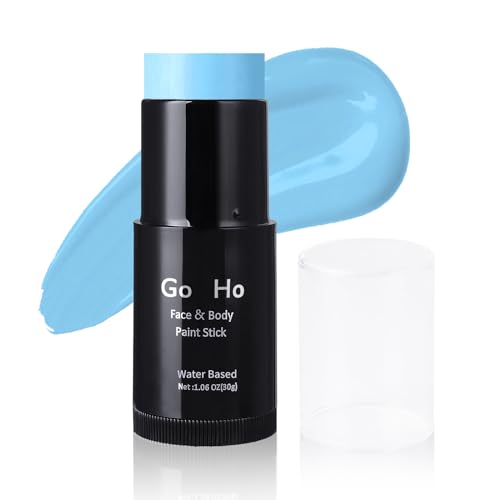 Go Ho Light Blue Face Paint Stick Washable (1.06 Oz),Water Based Pale Blue Face Body Paint,Full-coverage Cream Blue Body Paint for Adults Children Halloween Cosplay SFX Corpse Bride Sally Makeup - Light Blue