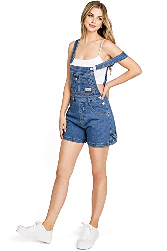 Lana Roux 90s Retro Revolt Utility Denim Twill Romper Short Overalls - X-Small - Medium Denim
