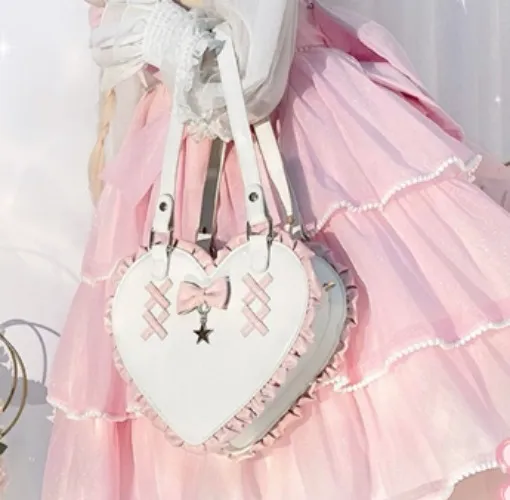 Sweet Ruffle Heart Pink Handbang