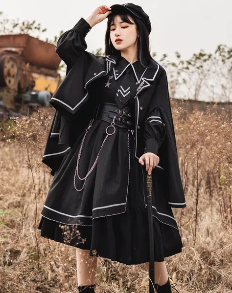 Withpuji The Loyal Soldier Military Lolita Cape and OP Dress