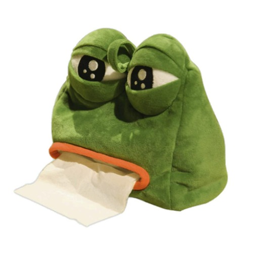 Pepe Sad Frog Tissue Box Cover, Funny Plush, Comfortable Feel Modern Bedroom Living Room Dormitory Napkin Dispenser Box，Green Rectangle (Color : Green)