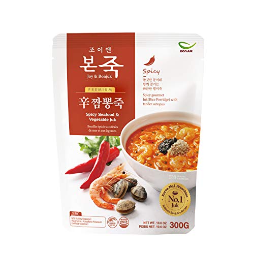 BONJUK Spicy Seafood & Vegetable (Juk) Rice Porridge - Ready to eat meal (300g), Easy to prepare porridge pouch