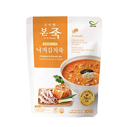 BONJUK Octopus & Kimchi (Juk) Porridge - Korean soup stew Kfood, Hearty Breakfast Oat Meal – 10.6oz(300g), pouch type - Octopus & Kimchi - 300g