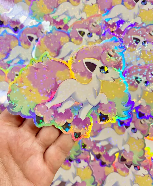 Holographic Galarian Ponyta Pokemon Vinyl Sticker