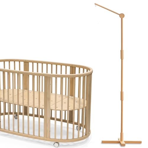 Lanttoe Wooden Floor-Standing Crib Mobile Arm 61 Inches for Baby Nursery-Movable Baby Mobile Hanger with Strong Anti-Dumping Attachment-100% Natural Beech Wood-Thicker Wooden Pole-Nursery Decor - Floor-Standing