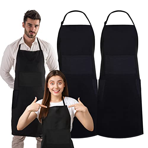 conda Cotton Black Bib Apron 2 Pack with 4 Pockets Adjustable Straps Cooking Baking BBQ Art Aprons for Women Men Adults - Black