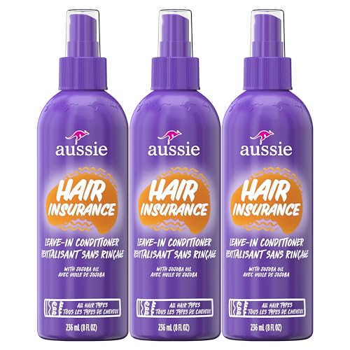 Aussie Leave in Conditioner Spray, with Jojoba & Sea Kelp, Hair Insurance, 8 fl oz, Triple Pack