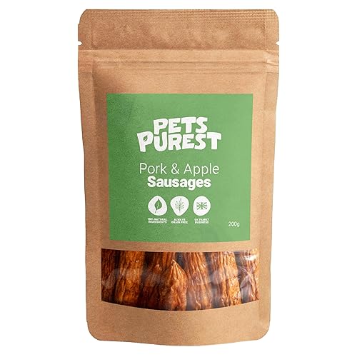 Pets Purest Natural Dog Treat Chews - 100% Healthy Air-Dried Pork & Apple Sausage Meat Treats