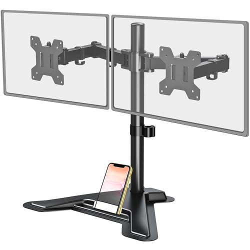 MOUNT PRO Dual Monitor Stand, Free-Standing Full Motion Monitor Desk Mount Fits 2 Screens up to 27 inches,17.6lbs with Height Adjustable, Swivel, Tilt, Rotation, VESA 75x75 100x100, Black - Black