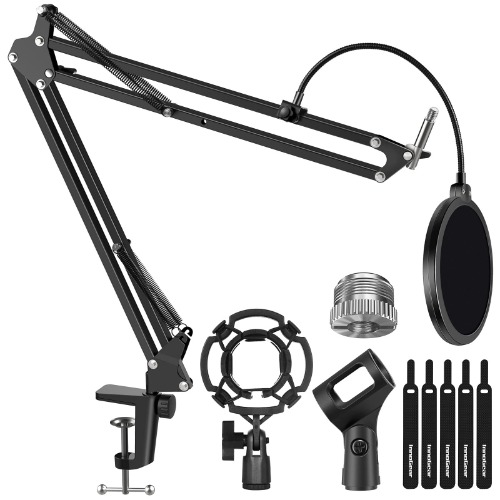 InnoGear Microphone Stand for Blue Yeti Adjustable Suspension Boom Scissor Arm Stand with 3/8"to 5/8" Screw Adapter Shock Mount Windscreen Pop Filter Mic Clip Holder Cable Ties, Large - Large