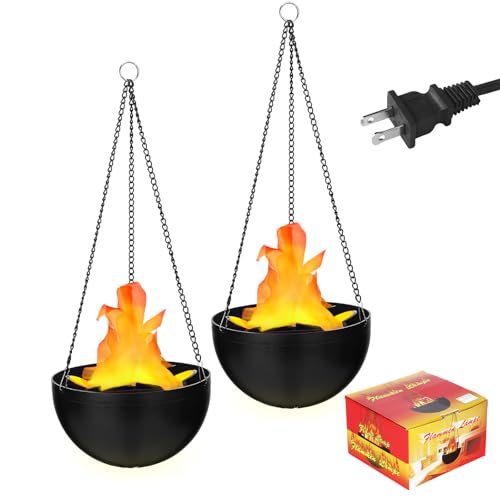 Baquler 2 Pcs Halloween 3D Fake Fire Light 110v Artificial Hanging LED Flame Light Realistic Campfire Halloween Lamp Prop Flame Light for Christmas, Festival, Night Club, Party Decor (Yellow) - Black, Yellow