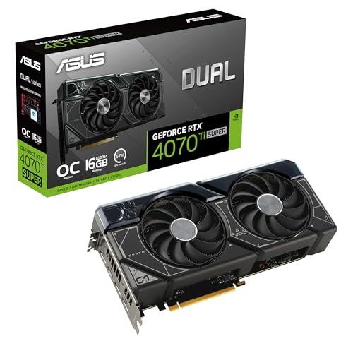 ASUS Dual GeForce RTX™ 4070 Ti SUPER OC Edition (PCIe 4.0, 16GB GDDR6X, DLSS 3, HDMI 2.1a, DisplayPort 1.4a, 2.56-slot design, Axial-tech fan design, 0dB technology, Auto-Extreme Technology) - Dual Fans - RTX 40 Super|16G - RTX4070Ti|OC|Black