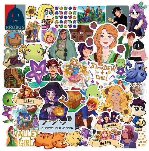 48Pcs Stardew Valley Merch Stickers Pack, Funny Game Vinyl Waterproof Stickers for Water Bottle,Skateboard,Laptop,Phone,Bumper,Car Decals Gifts for Kids Teens Adults for Party Favors Supplies Decor… - Stardew Valley Game Stickers