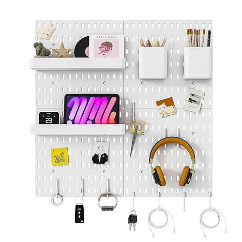 Nafenai Pegboard Combination Wall Organizer Kit,4 Pieces Peg Board and 11 Accessories Modular Hanging,Wall Mount Display Pegboard Panel Kits,White Peg Board Organizer for Home Office - White - 22″×22″