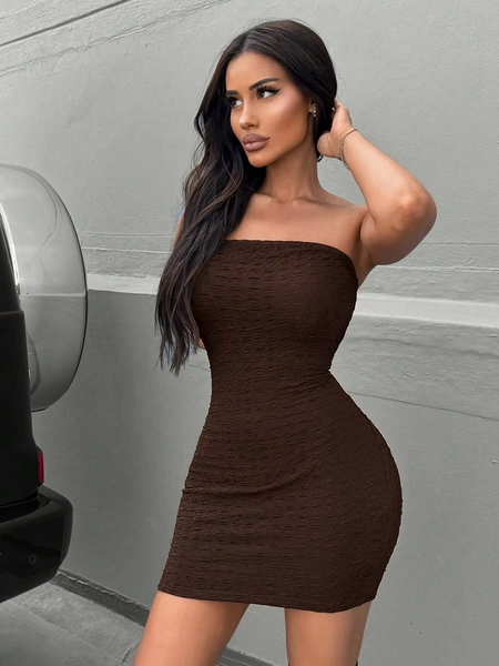SHEIN SXY Women'S Textured Fabric Strapless Tight Dress