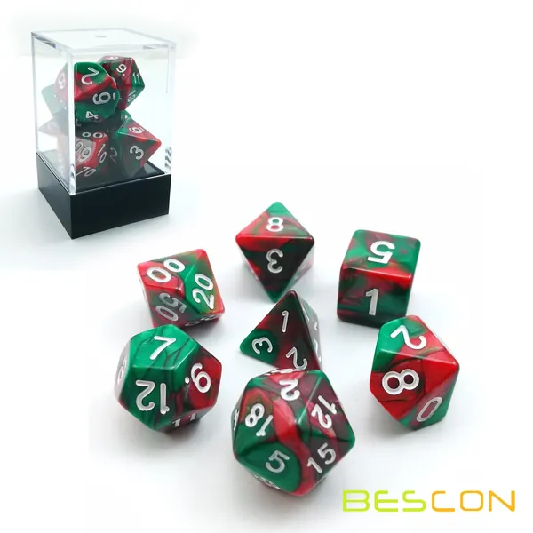 Bescon Christmas Gemini Polyhedral Dice Set, Two-Tone RPG Dice Set of 7 d4 d6 d8 d10 d12 d20 d% Brick Box Pack