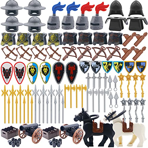 Knights People Accessories Building Block - Medieval Weapon Armor Swords Helmet Horse, Castle Knight Shield Spear, MOC Bricks Parts Toys Sets for Boys
