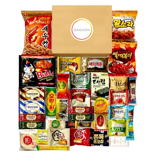 DAGAON Finest Korean Snack Box 34 Count – Variety Snacks Including Korean’s Favorite Chips, Biscuits, Cookies, Pies, Candies. Perfect appetizing Korean snacks for any occasions, gifts and everyone. - 