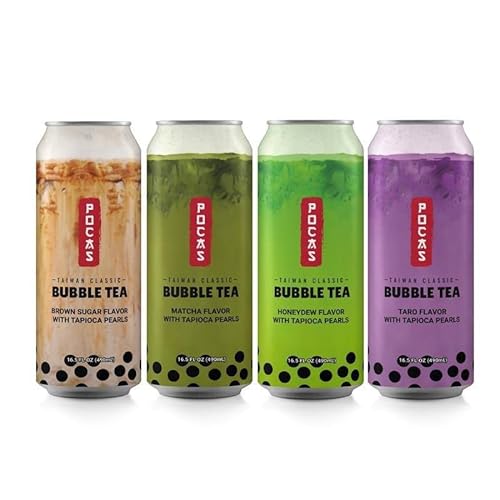 Pocas Bubble Tea with Tapioca Pearls, Variety Pack 8 can(16.5oz) (Taro x2, Brown Sugar x2, Matcha x2, Honey Dew x 2)