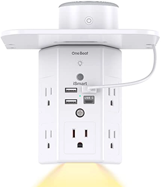 Multi Plug Outlets, Wall Outlet Extender with Night Light and Outlet Shelf, Surge Protector 4 USB Ports(1 USB C), USB Wall Charger Power Strip Electric Outlet Splitter for Home Office White