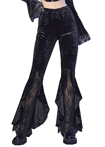 TSMNZMU Women's Pants Wide Leg Gothic Sweatpants Punk Korean Style Black Trousers Joggers Harajuku Yoga Pant - Medium - Gothic Patchwork Pants