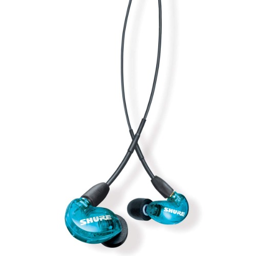 SHURE AONIC 215 SE215DYBL+UNI-A Special Edition Sound Isolating Earphones with Mic, In-Ear, Wired, Wireless Conversion Compatible, Bass Enhancing, Recording, Cable: 50 in. (127 cm), Translucent Blue - blue