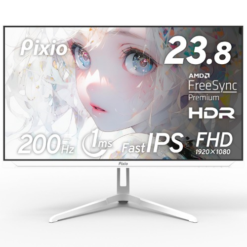 Pixio PX248 Wave Gaming Monitor, 23.8", 200 Hz Refresh Rate, FHD, Built-in Speakers, White