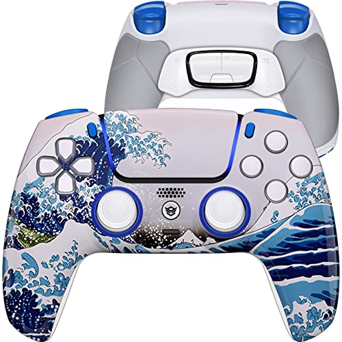 HEXGAMING ULTIMATE Wireless Controller Compatible with ps5 - 4 Remappable Back Buttons - Hair Triggers - Interchangeable Thumbsticks - Rubberized Grip - White Waves - White Wave Red