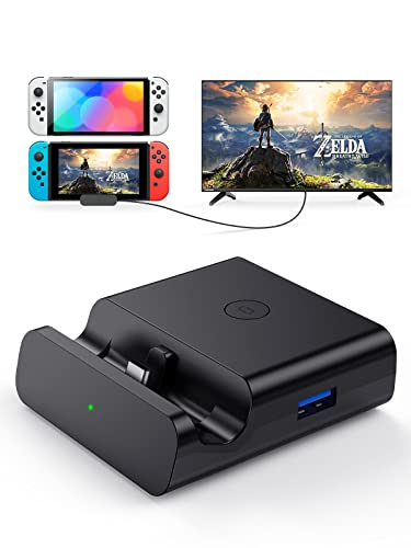 NEWDERY Switch TV Dock for Nintendo, Switch Docking Station for TV, USB C to 4K HDMI Multiport Hub Adapter Portable PD Charger Dock for Nintendo Switch & OLED, Perfect for Nintendo Switch Accessories