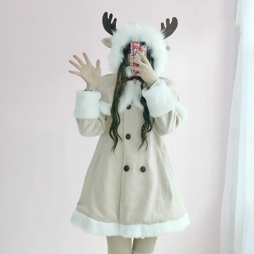 Tiny Reindeer Winter Dress Coat - L