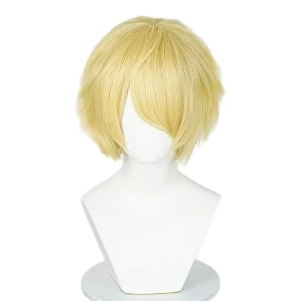 KiyaCos 30cm Blonde Lt Golden Adrien Short Fluffy Wig Cat Cosplay Wig Daily Wear Synthetic Halloween Party Wigs - Blonde